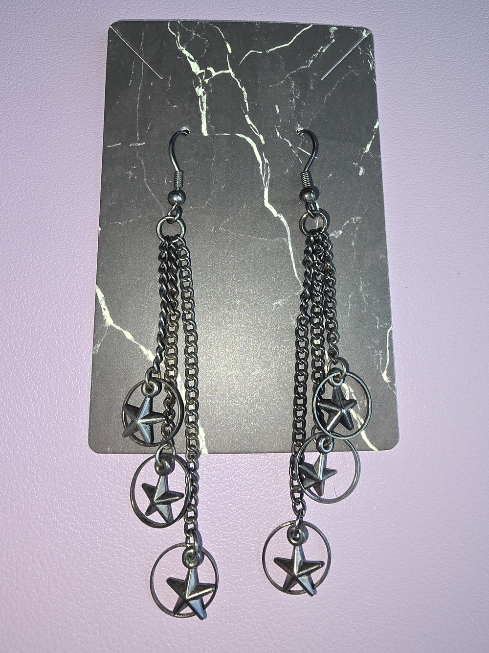Gunmetal Star Dangle Chain Earrings